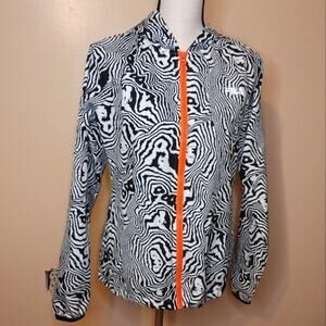 FILA Sport White Black Neon Coral Zebra Print Thin Long Sleeve Jacket Size XS